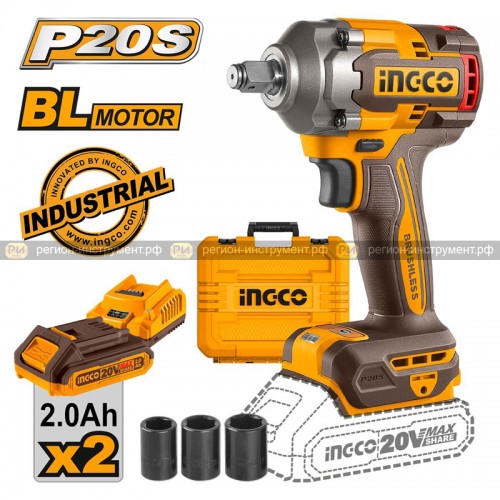 Аккумуляторный бесщеточный ударный гайковерт   INGCO CIWLI2040 INDUSTRIAL 20 В 1/2" 400 Нм